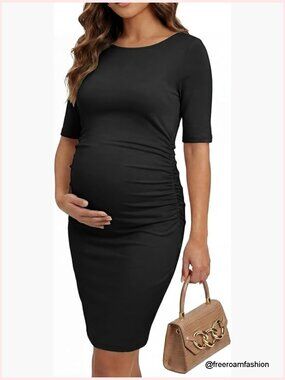 Lyocell Maternity Dress Ruched Sides Maxi Length Casual Summer Pregnancy